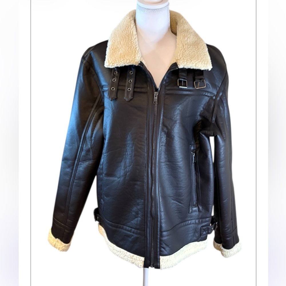 Jason Wu Dark Brown Faux Leather Jacket with Cream Lining